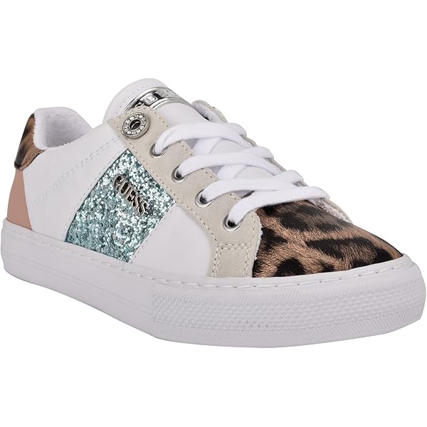 Amazon.com | Guess Women's Loven Sneaker, White/Pink Leopard Multi